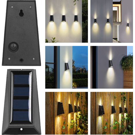 Applique Murale Solaire LED Extérieure Haut-Bas IP65 Étanche, Lumière Blanche pour Porte, Patio, Cour et Véranda 2 pcs (1/5)