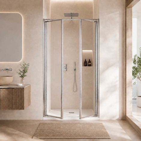 "PORTA DOCCIA A 2 ANTE BATTENTI """"SMERALDA"""" VETRO TRASPARENTE Sp.3 mm PROFILO CROMO 83-88 - Ap. 68 cm"
