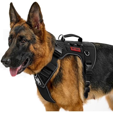Harnais Tactique Durable pour Chien de Grande Taille, Anti-Traction, Harnais de Poitrine réglable sans Traction, avec 4 Anneaux en D, Bandes réfléchissantes, Noir, Taille XL (1/5)