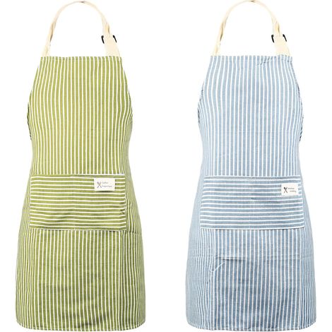 2 PcsTablier de Cuisine Femme Homme, Tablier Cuisine Femme Homme, Tablier à Bavette Ajustable avec 2 Poches pour Maison, Pâtisserie, Restaurant et Nettoyage Ménager (vert, bleu) (1/5)