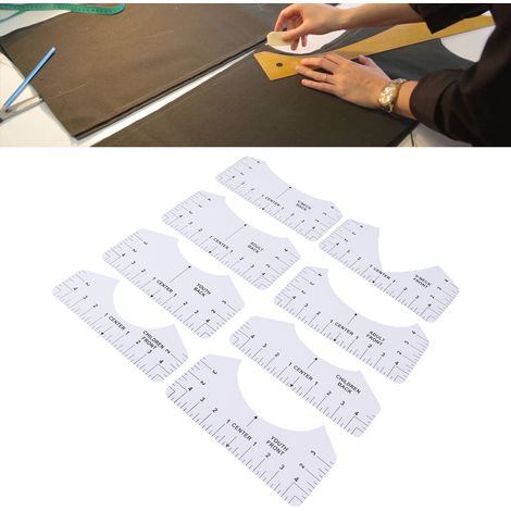 Outil d'alignement pour t-shirts, règle de guidage pour t-shirts, outil de calibrage pour cols ronds, ensemble de huit règles de couture en PVC, règle pour t-shirts. (1/5)