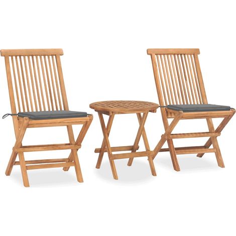 3-tlg. Garten-Essgruppe mit Kissen Klappbar Massivholz Teak