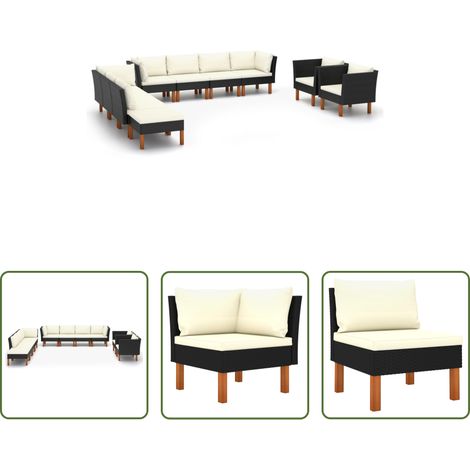 Gartenmöbel -  10-tlg. Garten-Lounge-Set Poly Rattan Eukalyptusholz Schwarz