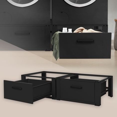 ML-Design Pedestal Doble para Lavadora o Secadora Negro 128 x 53.5 x 31.5 cm de Acero, Capacidad hasta 150kg x2 Soporte Base Estable y Robusta Bastidor Universal con 2 Cajones de Almacenamiento (1/5)