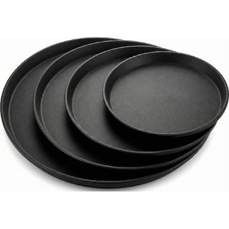 Set 4 Vassoi da Bar Antiscivolo Gommata Rotondo misure miste cm 46/41/36/28 Professionali Nero per Servizio Tavoli per Servire Bevande drink colazione in Sicurezza Sovrapponibili Salvaspazio