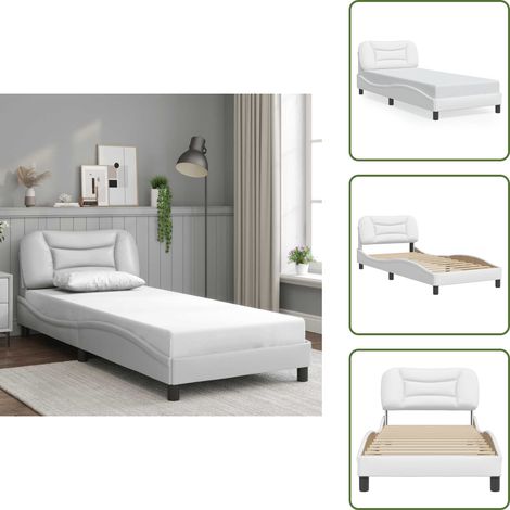 Cadre de lit sans matelas blanc 90x190 cm similicuir - Lit Plateforme - Tête De Lit Intégrée - Cadre Lit Blanc - Literie Adulte - Meuble Chambre À Coucher (1/5)