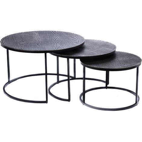 Amadeus - Lot de 3 tables basses rondes en aluminium effet étain Ø50 cm (1/4)