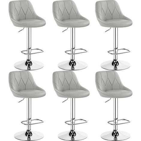 Lot de 6 Tabourets de Bar en Similicuir Hauteur Réglable de 86 cm à 107,5 cm Chaises de Bar Assise Pivotante Repose-Pied Carré Tabourets Hauts Cadre Métallique Galvanisé Gris Clair (1/5)