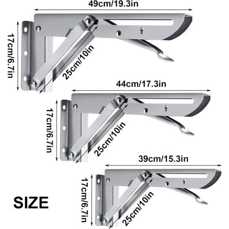 Équerre Pliante 450mm, 2 Pièces Étagère Pliante en Acier Inoxydable Support Console Pliable Equerre pour Etagere Murale, Cadre de Support D'étagère de Garage Charge Max 90kg (1/3)