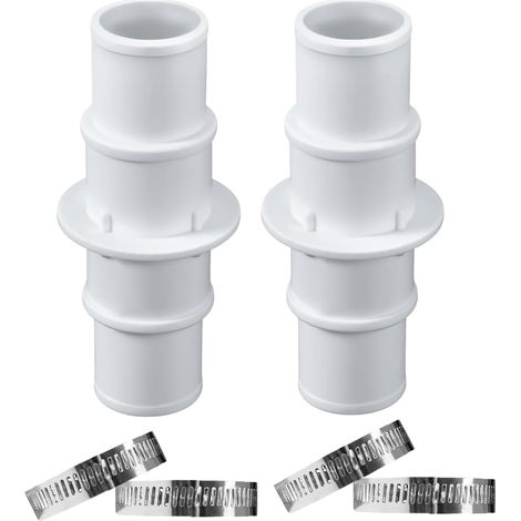 Raccord de tuyau de piscine, raccord droit à ventouse, pour piscines de 1-1/4" et 1-1/2", lot de 2 avec 4 colliers de serrage (1/5)