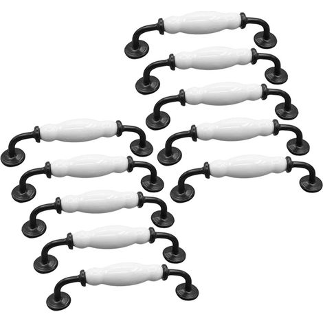 Tiradores para muebles, 10 unidades de tiradores de cerámica en blanco y negro (distancia entre agujeros: 160 mm) (1/5)