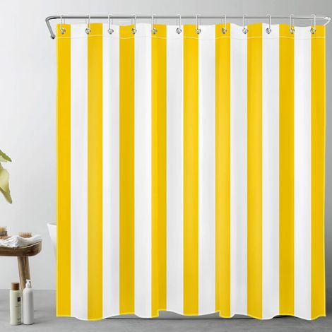Rayures Jaunes et Blanches Rideaux de Douche 240x175cm Art géométrique Simple Rideaux de Bain avec Crochets, Minimaliste Extra Large Imperméable Polyester Anti Moule Salle de Bain Décor (1/5)