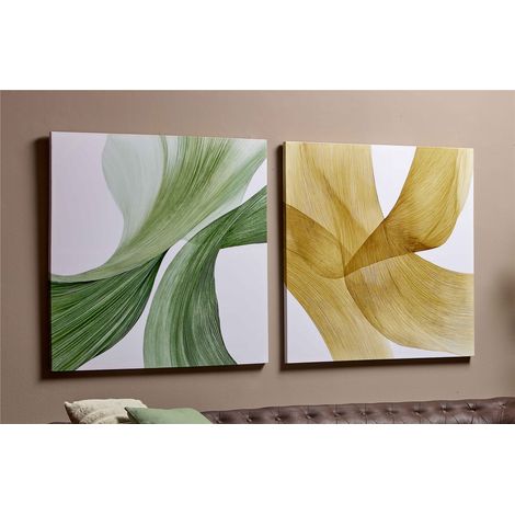 Hochglanz-Oleographie Grün/Gelb 80x80 cm. 2er-Set 80x3x80 cm (1/3)
