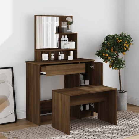 Ensemble de coiffeuse + tabouret - Table console avec tabouret Chêne marron 86,5x35x136 cm BV412253 - BonneVie (1/5)