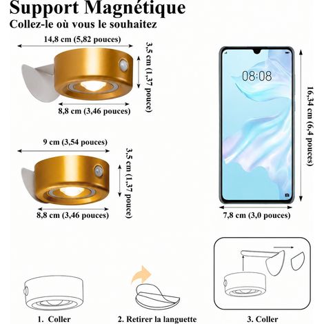 Applique Murale LED Veilleuse Détecteur Magnétique Doré 3 Couleurs 9,2 × 4 × 10,4 cm 175 g – Livraison gratuite