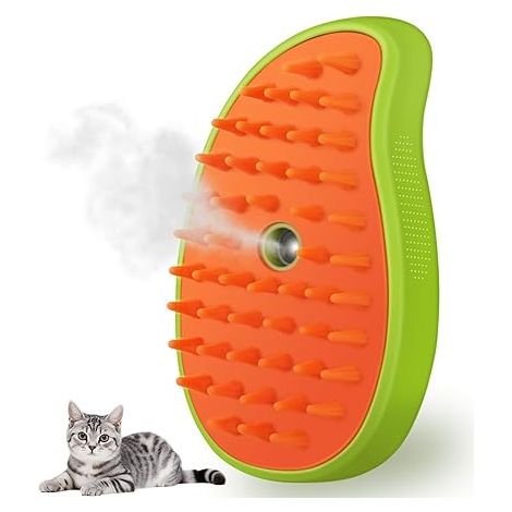 Brosse vapeur pour chat, brosse nettoyante vapeur 3 en 1 pour chat, brosse de massage en silicone pour le toilettage, peigne de nettoyage des poils d'animaux pour chats et chiens (vert mangue) (1/5)