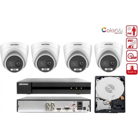 KIT videosorveglianza Hikvision DVR 4 Canali 4 Telecamere 3K ColorVu PIR Sirena hdd 500gb