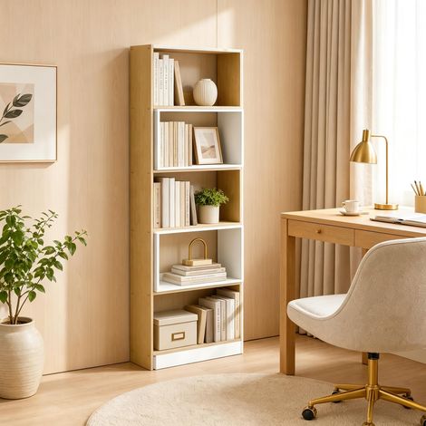 Bibliothèque rotative 350° sur 5 niveaux, étagère extensible en forme de L, rangement à livres uniquement (1/5)