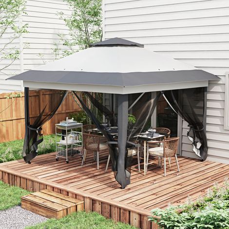 Tonnelle barnum de jardin pop-up pliant acier polyester moustiquaires + sac de transport à roulettes gris (1/5)