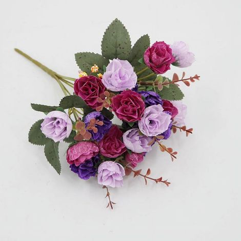 Roses Artificielles - Mini Roses en Soie 21 Têtes sur 7 Branches - Décoration Mariage Noël Maison Cimetière - Bouquet Factice (1/4)