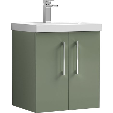 Nuie Arno Satin Green 500mm Wall Hung 2 Door Vanity Unit and Mid Edge Ceramic Basin - ARN821A (1/5)