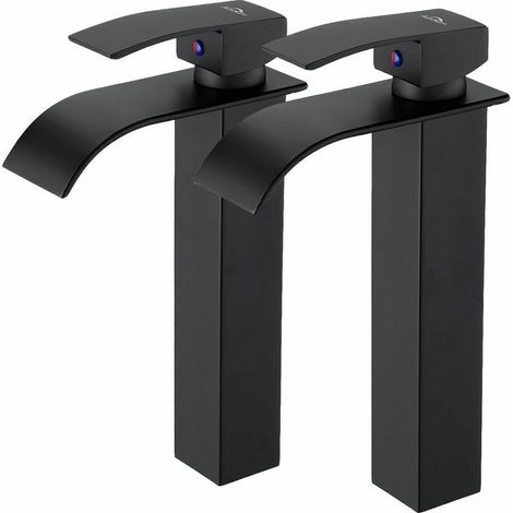 Modern waterfall bathroom taps, in black brass, with mixer for hot and cold water, available in G 3/8. (1/4)