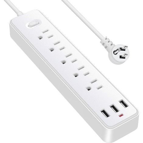 Plusieurs prises de courant, 5 prises sans terre et 3 ports USB redresseurs, matériau ABS noir ou blanc, blanc (1/5)