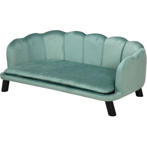 Divano per cani, divano per animali domestici, con schienale e gambe in legno, tessuto morbido, divano per gatti verde, dimensioni 98,5 x 60,5 x 35,5 cm, che offre un comodo posto per il riposo degli (1/5)