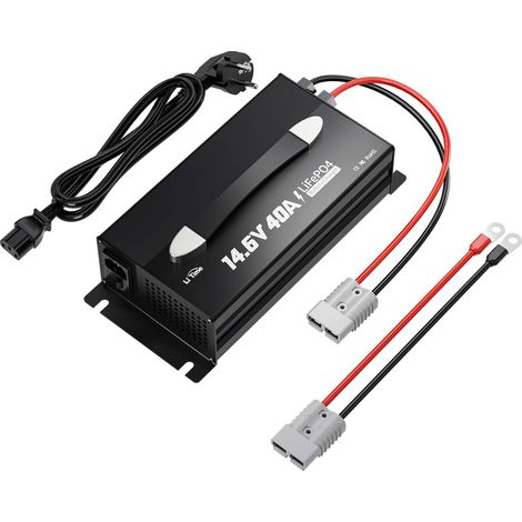 Chargeur de Batterie 40A LiFePO4 Lithium 14.6V - Chargeur Intelligent pour Batteries LiFePO4 12V/12.8V – avec Affichage LED, Interrupteur Marche/Arrêt, Connecteur Anderson (AC-DC) (1/5)
