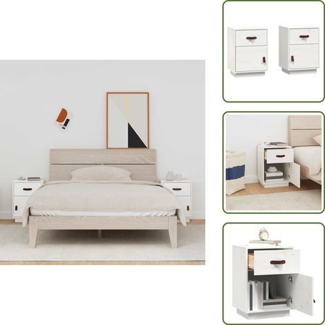 The Living Store Comodini Bianchi 2 pz 40x34x55 cm in Legno Massello di Pino - Comodino in pino