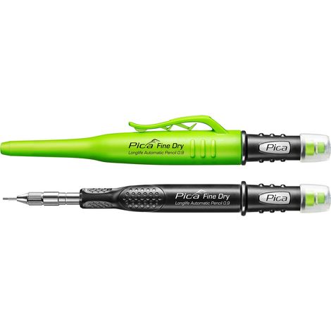 Porte-mine 0,9 mm – Mécanisme de pression pour avance automatique – Gomme intégrée – Corps en acier inoxydable – Zone de préhension ergonomique – Pica