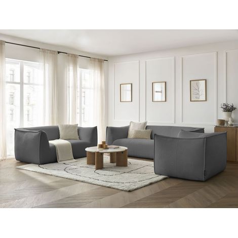 BOBOCHIC - Ensemble canapé droit fixe 3 + 2 places + fauteuil GIORGIA tissu bouclette Gris foncé (1/5)