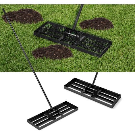 Rastrello livellatore per prato da 75 x 25 cm, attrezzo per livellare il terreno per impieghi gravosi con impugnatura da 170 cm, livellatore per terreno, nero (1/5)