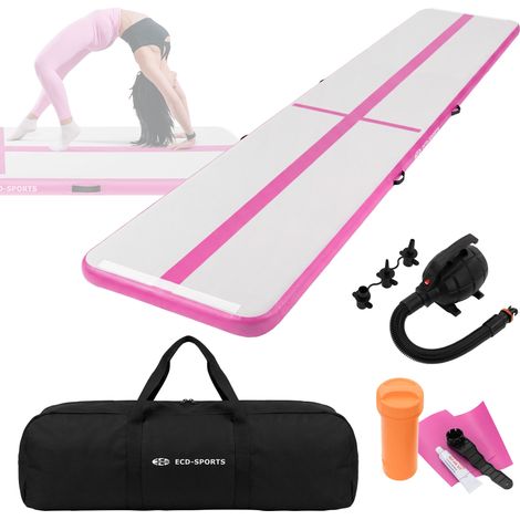 Ecd Germany – Tapis de gymnastique gonflable 5m – Épaisseur 10 cm – Surface élastique et résistante à l'eau – Pompe électrique incluse – Sac de transport