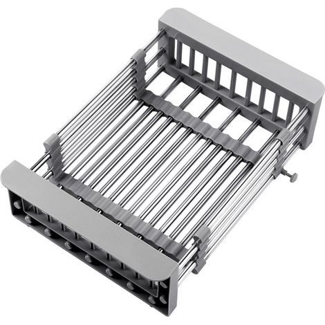 Escurridor de platos extensible, cesta de escurrido telescópica de acero inoxidable, escurridor de platos extensible y soporte para frutero sobre el fregadero (gris) (1/5)