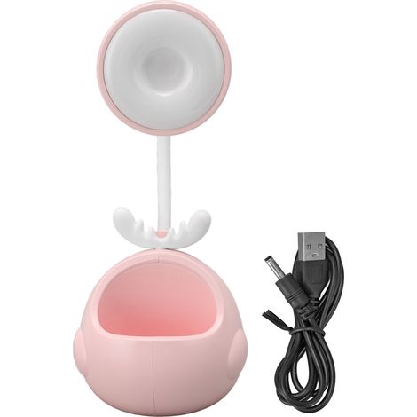 Lampe de bureau LED flexible, bras articulé pliable, avec porte-stylo, charge USB, veilleuse cartoon rose (1/5)
