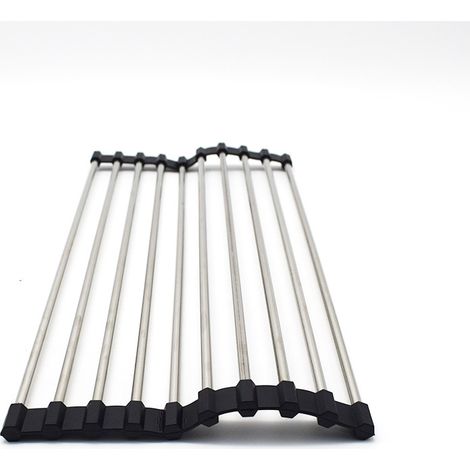 Zusammenklappbarer Geschirrabtropfkorb 46,5 x 29,5 x 1 cm – Edelstahl – Edelstahlfarben – Abtropfkorb für die Spüle – zum Trocknen von Geschirr, Obst oder Gemüse – Küchenorganizer (1/5)