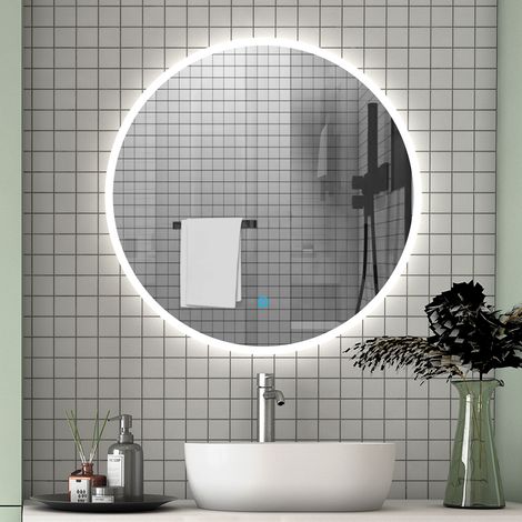 Biubiubath 600x500mm LED Bathroom Mirror with Lights Demister Touch Sensor Wall Mounted (1/6)