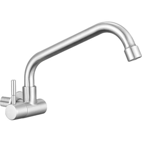 Robinet mural eau froide uniquement d'évier de cuisine pour évier buanderie commercial nickel brossé (1/4)