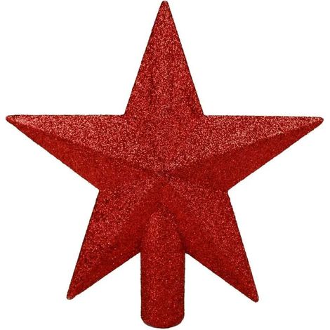 Étoile de sapin de Noël 22 cm, décoration rouge pailletée pour couronner votre arbre de Noël, fixation incluse (1/3)