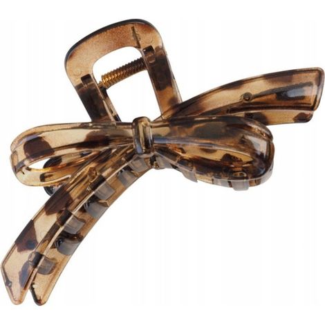 Pinza para el cabello Ecarla con lazo, 11,5 cm, estampado de leopardo SP361 (1/3)