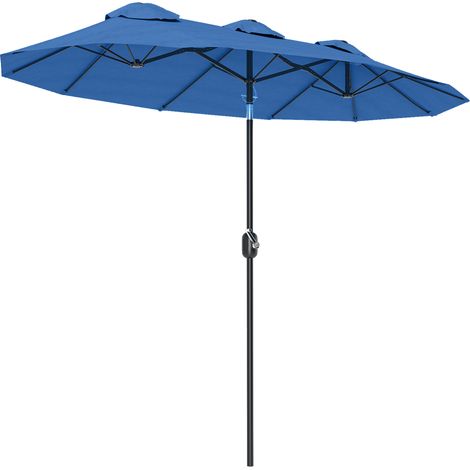 Parasol inclinable à manivelle avec aération, polyester et acier, bleu marine, 285 x 147 cm