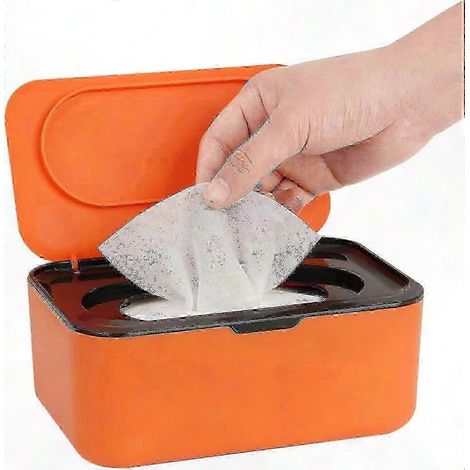 Aufbewahrungsbox für wiederverwendbare Baby- und Erwachsenen-Feuchttücher, hält sie feucht, einfache Einhandbedienung, orangefarbener Farbton (1/5)
