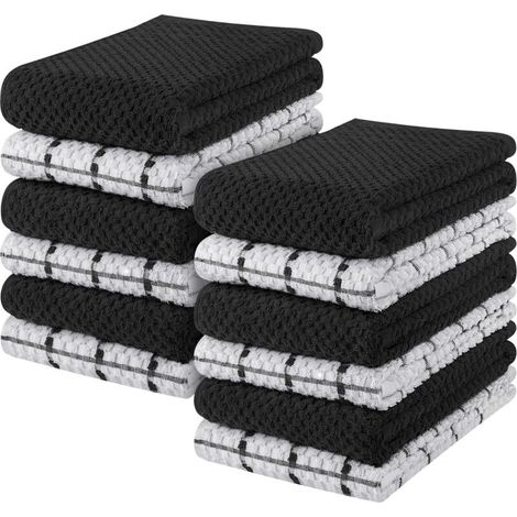 APEX Torchons - Lot de 12 torchons de cuisine - 38 x 64 cm - 100 % coton filé à l'anneau, ultra doux et absorbants, pour la vaisselle