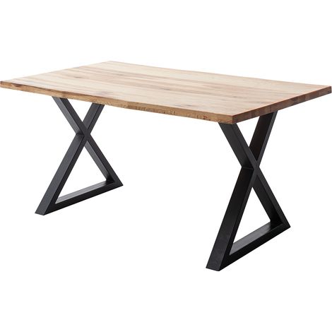 Esstisch 140x90 cm mit Baumkante, X-Gestell, Eiche massiv geölt, PARACATU-06 (1/5)