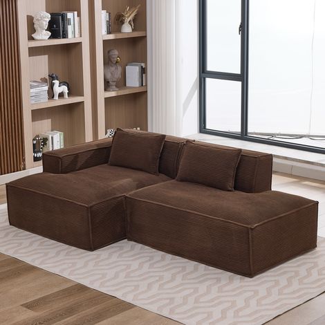 Sofá tapizado 235x129x70 cm marrón en poliéster con cojines y asiento de muelles ensacados (1/5)