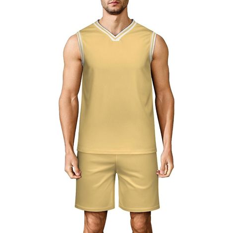 Ensemble de Basket-Ball Homme Maillot de Basket Adulte Tenue de Sport sans Manches Col en V Débardeur & Short de Fitness Match Entraînement,Couleur Unie Imprimer (1/5)