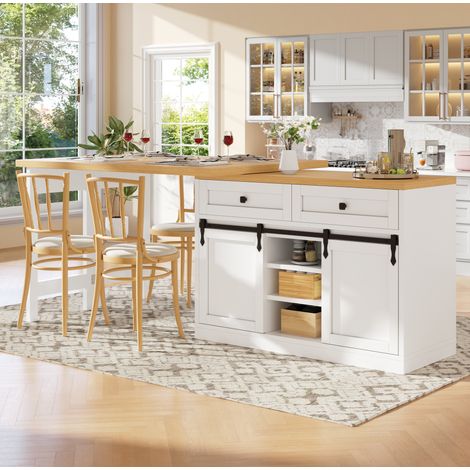 Îlot de cuisine extensible 120x40x72 cm en MDF et métal blanc, gain de place – MEUBLIV (1/5)