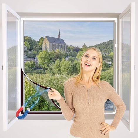 DIY verstellbarer magnetischer Fenster-Fliegengitter – max. 100 x 130 cm – ohne Bohren, kann zugeschnitten werden – einfach zu installieren (weißer Rahmen, graue Leinwand) (1/4)