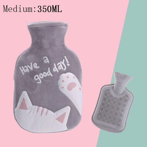 Bouillotte avec housse douce à scratch, motif chat, pour enfants, familles et amies, pour les thérapies par le chaud et le froid, 350 ml (1/4)